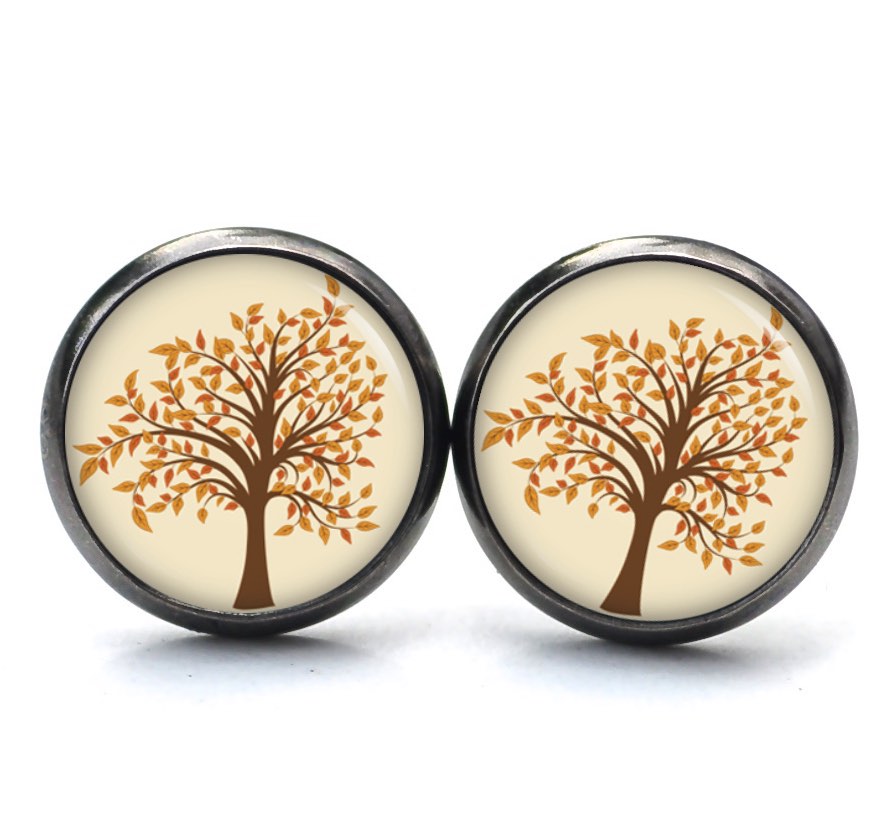 Ohrstecker, Ohrhänger, Clipse & Druckknopf – Motiv Herbst Baum braun beige – Schmuck aus Edelstahl Ohrstecker, Ohrhänger, Clipse & Druckknopf – Motiv Herbst Baum braun beige – Schmuck aus Edelstahl