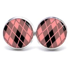 Druckknopf / Ohrstecker / Ohrhänger großes Karo Muster rosa Druckknopf / Ohrstecker / Ohrhänger 60er Jahre Muster Rot Schwarz Weiß