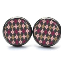 Druckknopf / Ohrstecker / Ohrhänger kariertes Muster rosa grün Druckknopf / Ohrstecker / Ohrhänger 60er Jahre Muster Rot Schwarz Weiß