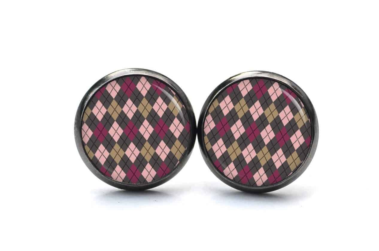 Druckknopf / Ohrstecker / Ohrhänger kariertes Muster rosa grün Druckknopf / Ohrstecker / Ohrhänger 60er Jahre Muster Rot Schwarz Weiß