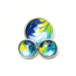 Druckknopf handbemalt Sommerfeeling in blau gelb und türkis für Druckknopfschmuck
