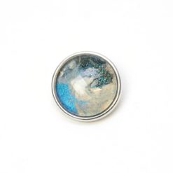 Druckknopf handbemalt Planet Erde in blau und beige mit Glitzer für Druckknopfschmuck