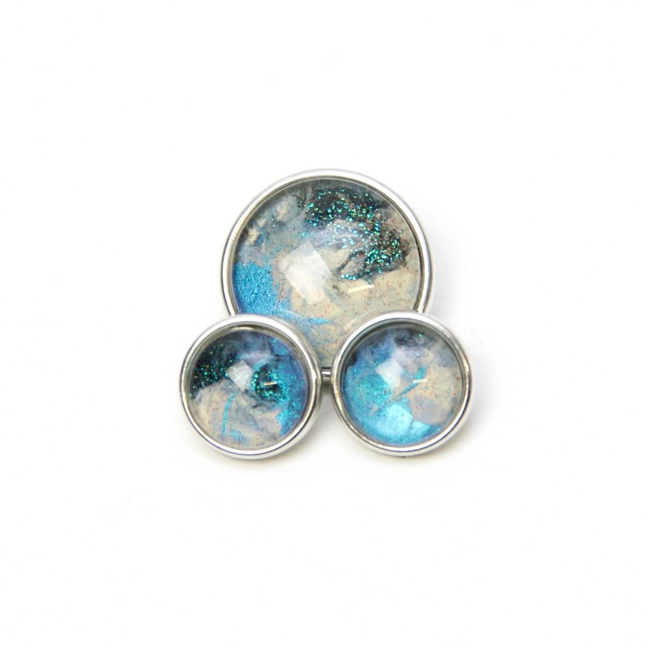 Druckknopf handbemalt Planet Erde in blau und beige mit Glitzer für Druckknopfschmuck Druckknopf handbemalt Planet Erde in blau und beige mit Glitzer für Druckknopfschmuck