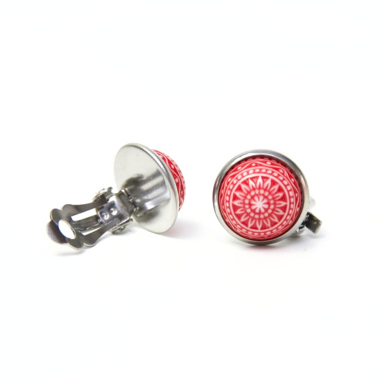 Mosaik Mandala Clipse in Rot Weiß 12mm – Edelstahl Mosaik Mandala Clipse in Rot Weiß 12mm - Edelstahl