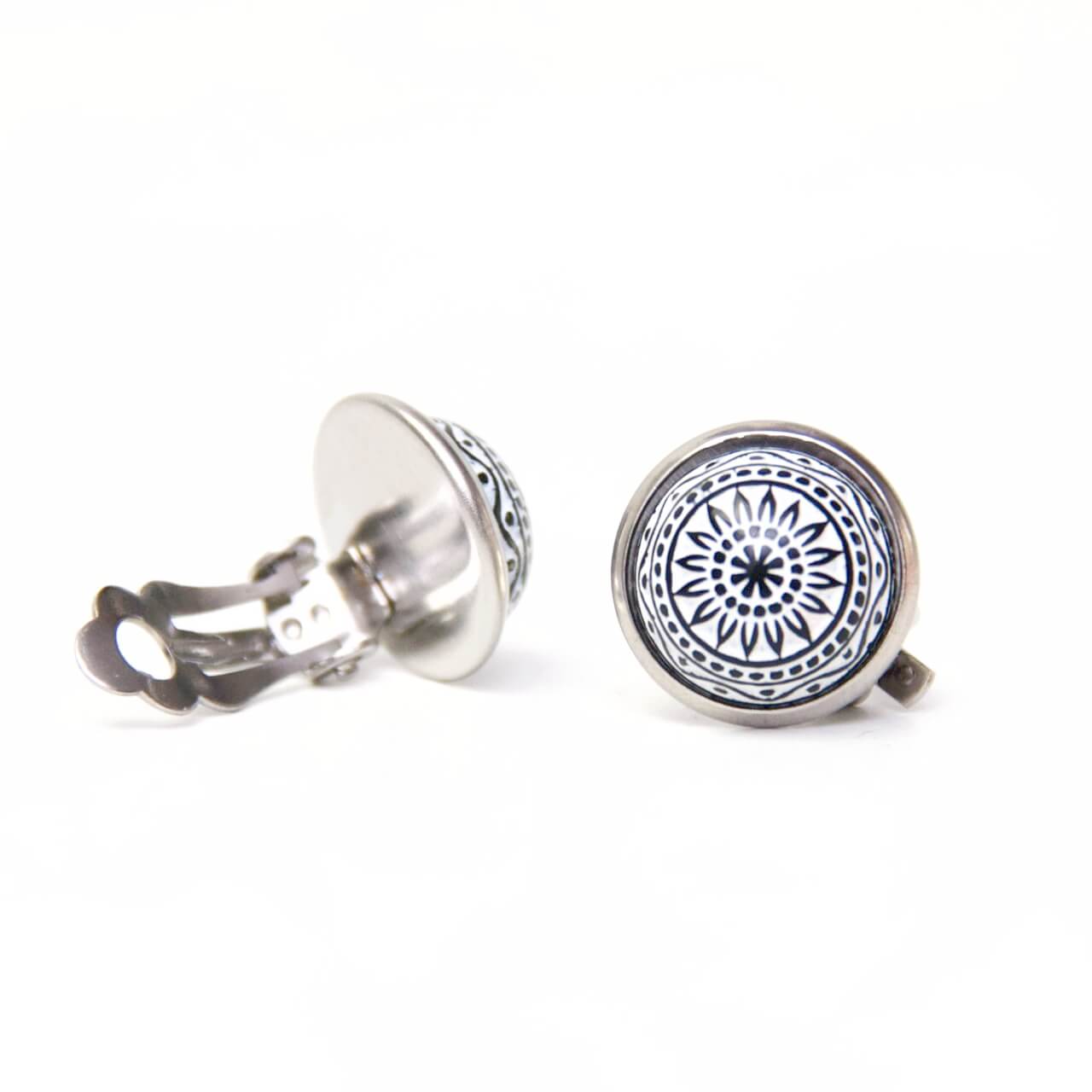 Mosaik Mandala Clipse in Schwarz weiß 12mm – Edelstahl Mosaik Mandala Clipse in Schwarz weiß 12mm - Edelstahl