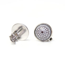 Mosaik Mandala Clipse in Weiß Braun 12mm - Edelstahl