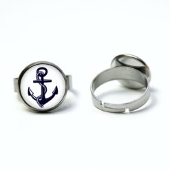Edelstahl Ring maritim blauer Anker – verschiedene Größen Edelstahl Ring maritim blauer Anker - verschiedene Größen