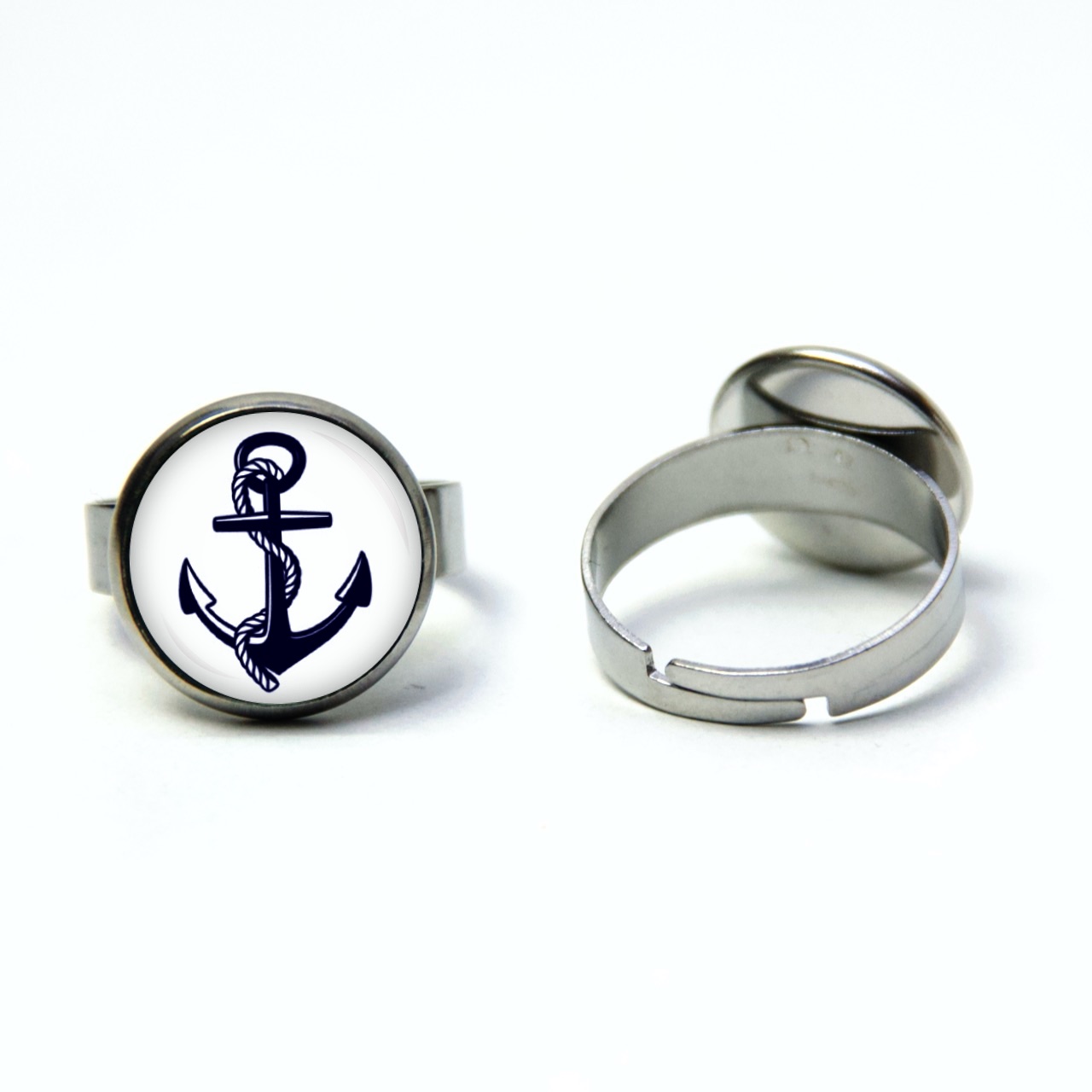 Edelstahl Ring maritim blauer Anker – verschiedene Größen Edelstahl Ring maritim blauer Anker - verschiedene Größen