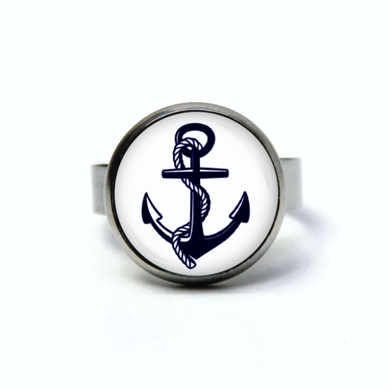Edelstahl Ring maritim blauer Anker – verschiedene Größen Edelstahl Ring maritim blauer Anker - verschiedene Größen