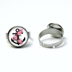 Maritimer Edelstahl Ring schwarzer Anker mit rosa Rosen – verschiedene Größen Maritimer Edelstahl Ring schwarzer Anker mit rosa Rosen - verschiedene Größen