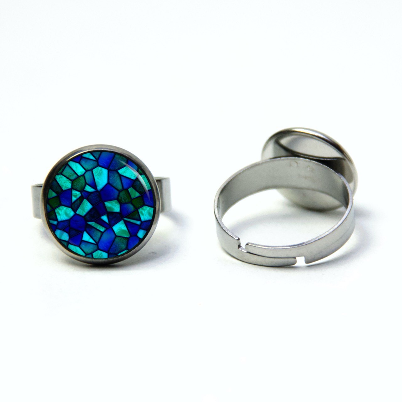 Edelstahl Ring Mosaik Glasmosaik Muster blau hellblau – verschiedene Größen Edelstahl Ring Mosaik Glasmosaik Muster blau hellblau - verschiedene Größen