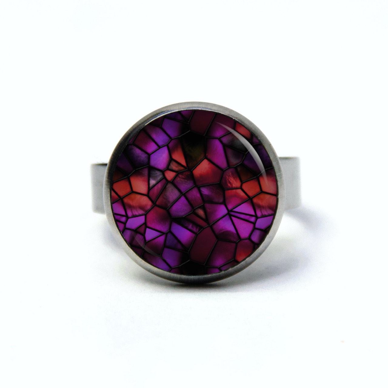 Edelstahl Ring Mosaik Glasmosaik Muster violett – verschiedene Größen Edelstahl Ring Mosaik Glasmosaik Muster violett - verschiedene Größen