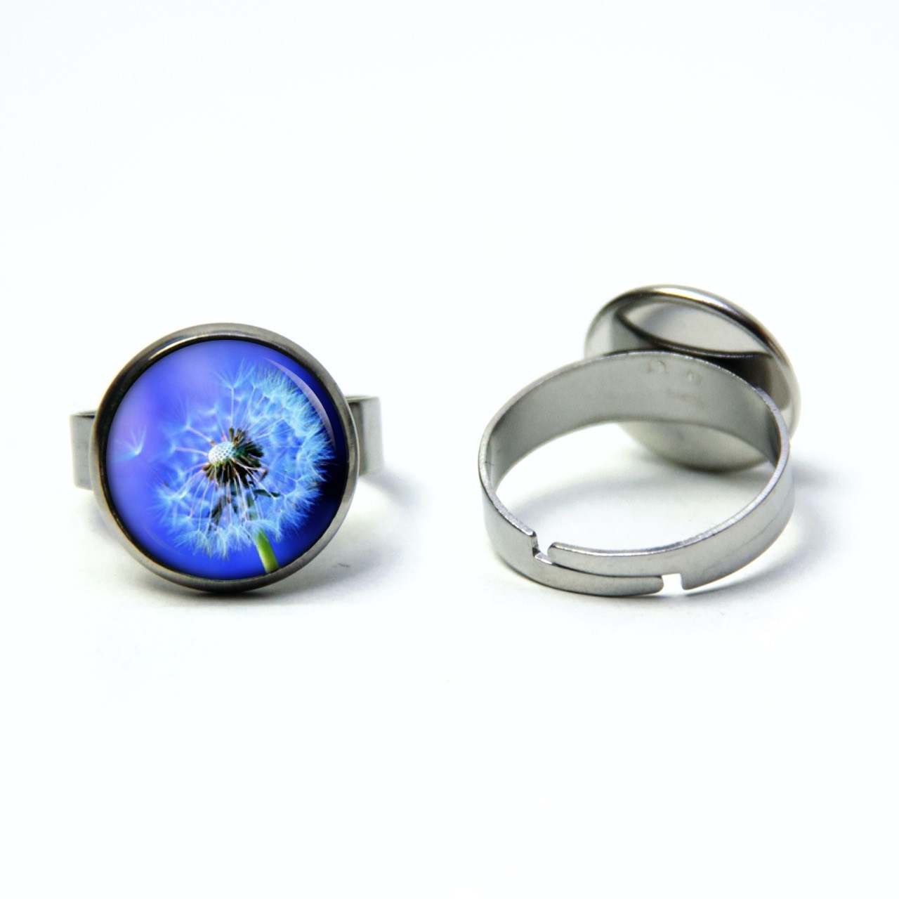 Edelstahl Ring große blaue Pusteblume – verschiedene Größen Edelstahl Ring große blaue Pusteblume - verschiedene Größen