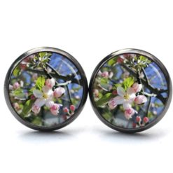 Druckknopf Ohrstecker Ohrhänger Clipse Apfelbaum Blüten Frühling rosa grün weiß Druckknopf Ohrstecker Ohrhänger Clipse Apfelbaum Blüten Frühling rosa grün weiß