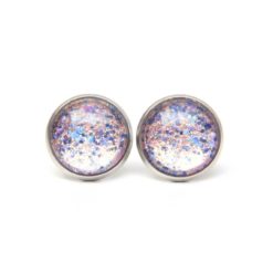 Ohrstecker, Ohrhänger, Clipse & Druckknopf – handbemalt blau rosa glitzernd – Schmuck aus Edelstahl