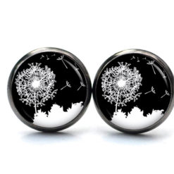 Ohrstecker, Ohrhänger, Clipse & Druckknopf – Motiv große Pusteblume schwarz weiß – Schmuck aus Edelstahl Ohrstecker, Ohrhänger, Clipse & Druckknopf – Motiv große Pusteblume schwarz weiß – Schmuck aus Edelstahl