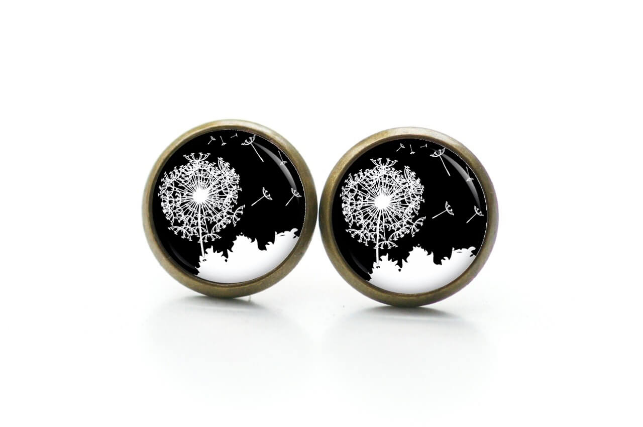 Ohrstecker, Ohrhänger, Clipse & Druckknopf – Motiv große Pusteblume schwarz weiß – Schmuck aus Edelstahl Ohrstecker, Ohrhänger, Clipse & Druckknopf – Motiv große Pusteblume schwarz weiß – Schmuck aus Edelstahl