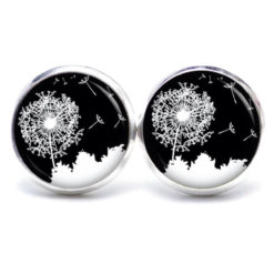 Ohrstecker, Ohrhänger, Clipse & Druckknopf – Motiv große Pusteblume schwarz weiß – Schmuck aus Edelstahl