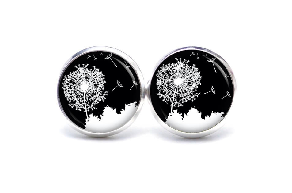Ohrstecker, Ohrhänger, Clipse & Druckknopf – Motiv große Pusteblume schwarz weiß – Schmuck aus Edelstahl Ohrstecker, Ohrhänger, Clipse & Druckknopf – Motiv große Pusteblume schwarz weiß – Schmuck aus Edelstahl
