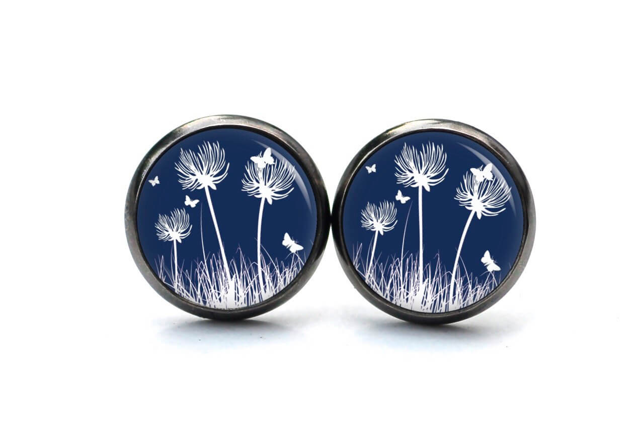 Ohrstecker, Ohrhänger, Clipse & Druckknopf – Motiv Pusteblume Nachtblau – Schmuck aus Edelstahl Ohrstecker, Ohrhänger, Clipse & Druckknopf – Motiv Pusteblume Nachtblau – Schmuck aus Edelstahl