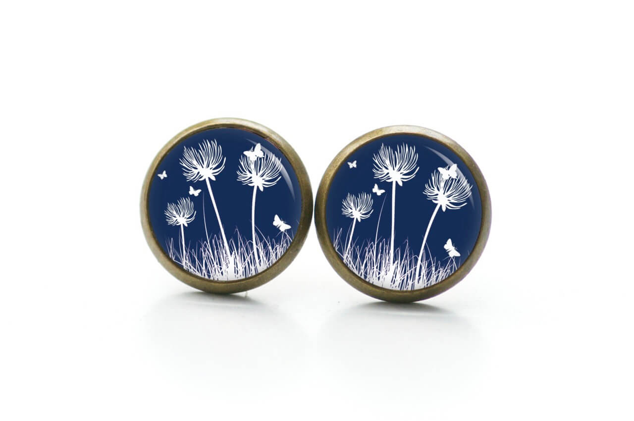Ohrstecker, Ohrhänger, Clipse & Druckknopf – Motiv Pusteblume Nachtblau – Schmuck aus Edelstahl Ohrstecker, Ohrhänger, Clipse & Druckknopf – Motiv Pusteblume Nachtblau – Schmuck aus Edelstahl