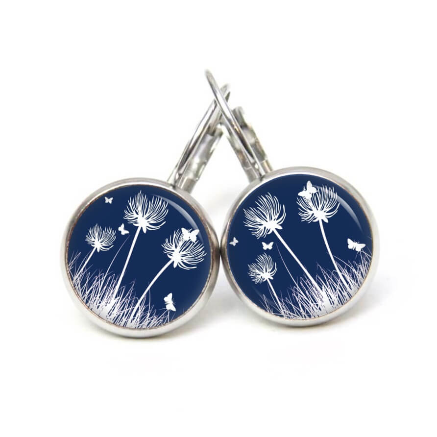 Ohrstecker, Ohrhänger, Clipse & Druckknopf – Motiv Pusteblume Nachtblau – Schmuck aus Edelstahl Ohrstecker, Ohrhänger, Clipse & Druckknopf – Motiv Pusteblume Nachtblau – Schmuck aus Edelstahl