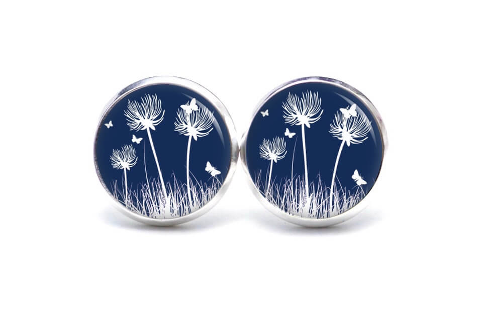 Ohrstecker, Ohrhänger, Clipse & Druckknopf – Motiv Pusteblume Nachtblau – Schmuck aus Edelstahl Ohrstecker, Ohrhänger, Clipse & Druckknopf – Motiv Pusteblume Nachtblau – Schmuck aus Edelstahl
