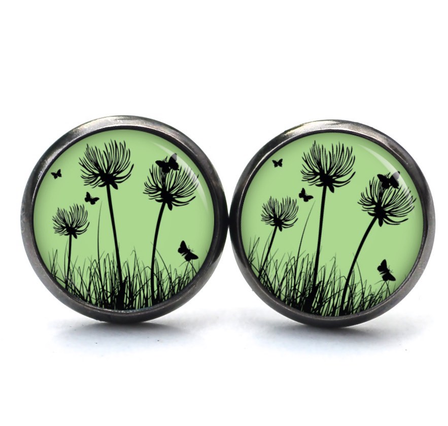 Ohrstecker, Ohrhänger, Clipse & Druckknopf – Motiv Pusteblume grün – Schmuck aus Edelstahl Ohrstecker, Ohrhänger, Clipse & Druckknopf – Motiv Pusteblume grün – Schmuck aus Edelstahl
