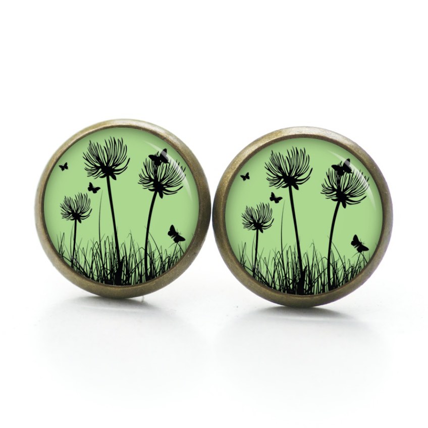 Ohrstecker, Ohrhänger, Clipse & Druckknopf – Motiv Pusteblume grün – Schmuck aus Edelstahl Ohrstecker, Ohrhänger, Clipse & Druckknopf – Motiv Pusteblume grün – Schmuck aus Edelstahl