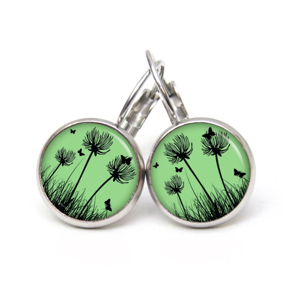 Ohrstecker, Ohrhänger, Clipse & Druckknopf – Motiv Pusteblume grün – Schmuck aus Edelstahl Ohrstecker, Ohrhänger, Clipse & Druckknopf – Motiv Pusteblume grün – Schmuck aus Edelstahl