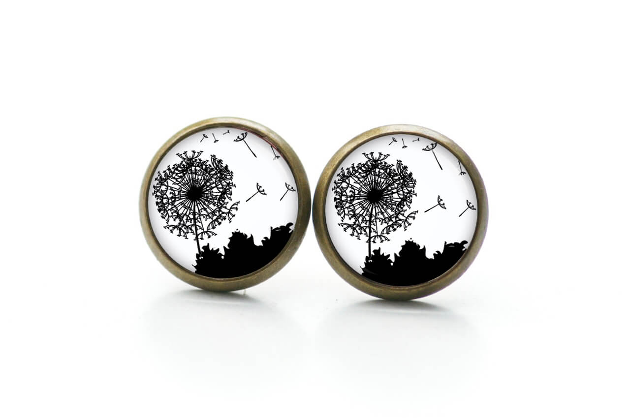 Ohrstecker, Ohrhänger, Clipse & Druckknopf – Motiv Pusteblume schwarz weiß – Schmuck aus Edelstahl Ohrstecker, Ohrhänger, Clipse & Druckknopf – Motiv Pusteblume schwarz weiß – Schmuck aus Edelstahl