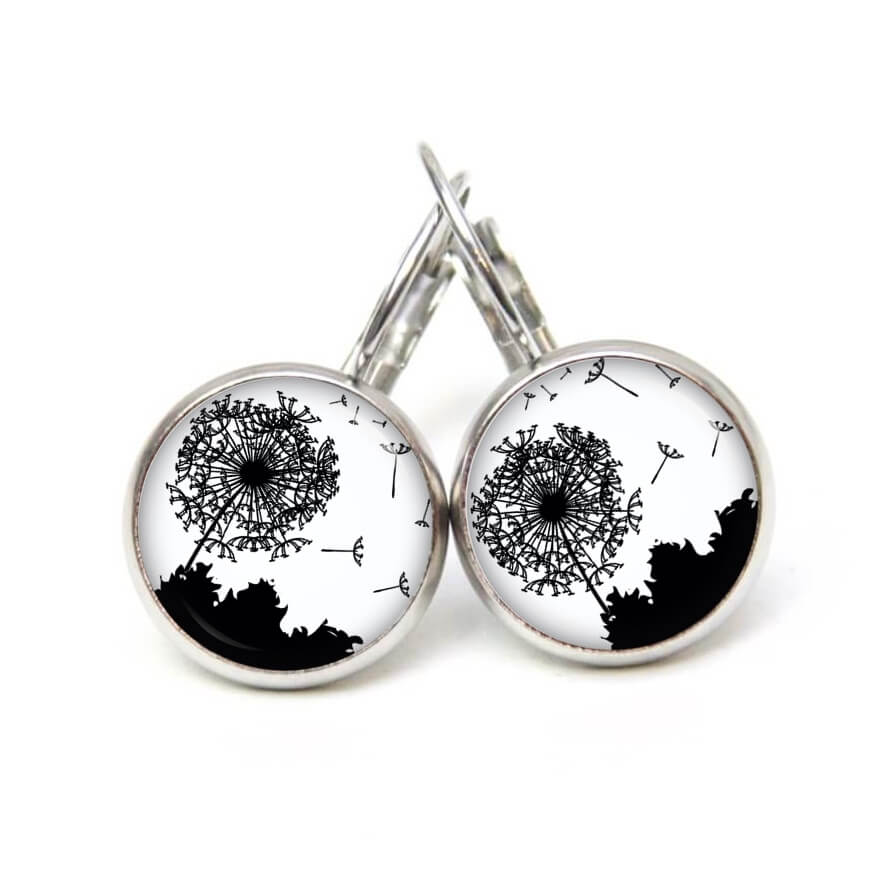 Ohrstecker, Ohrhänger, Clipse & Druckknopf – Motiv Pusteblume schwarz weiß – Schmuck aus Edelstahl Ohrstecker, Ohrhänger, Clipse & Druckknopf – Motiv Pusteblume schwarz weiß – Schmuck aus Edelstahl