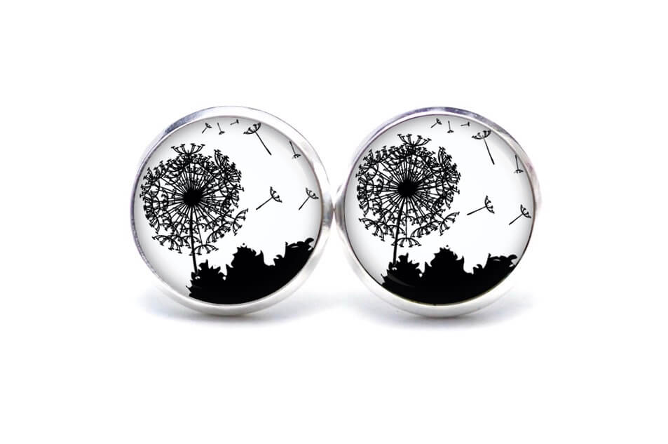 Ohrstecker, Ohrhänger, Clipse & Druckknopf – Motiv Pusteblume schwarz weiß – Schmuck aus Edelstahl Ohrstecker, Ohrhänger, Clipse & Druckknopf – Motiv Pusteblume schwarz weiß – Schmuck aus Edelstahl