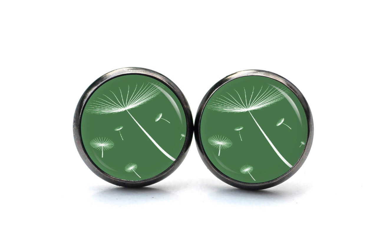 Ohrstecker, Ohrhänger, Clipse & Druckknopf – Motiv zarte Pusteblume Dunkelgrün – Schmuck aus Edelstahl Ohrstecker, Ohrhänger, Clipse & Druckknopf – Motiv zarte Pusteblume Dunkelgrün – Schmuck aus Edelstahl
