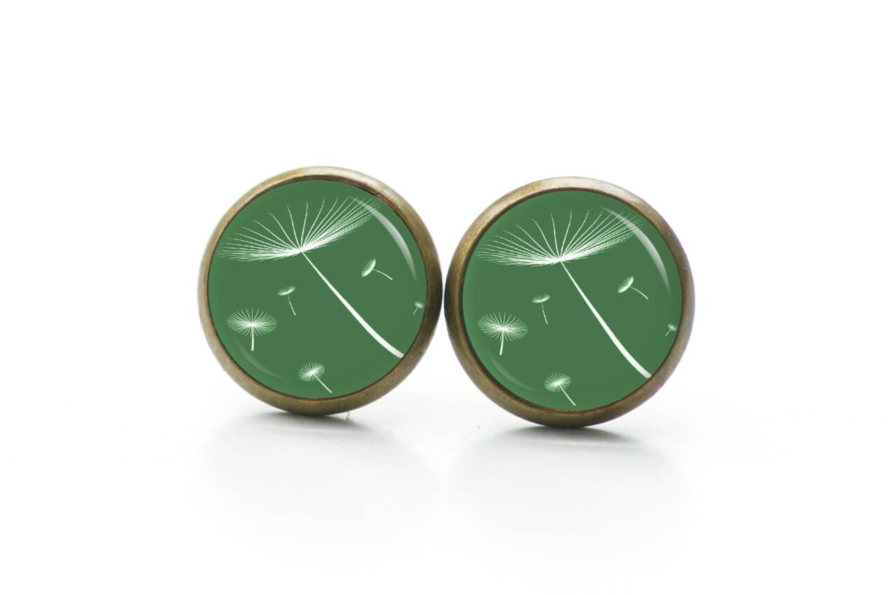 Ohrstecker, Ohrhänger, Clipse & Druckknopf – Motiv zarte Pusteblume Dunkelgrün – Schmuck aus Edelstahl Ohrstecker, Ohrhänger, Clipse & Druckknopf – Motiv zarte Pusteblume Dunkelgrün – Schmuck aus Edelstahl