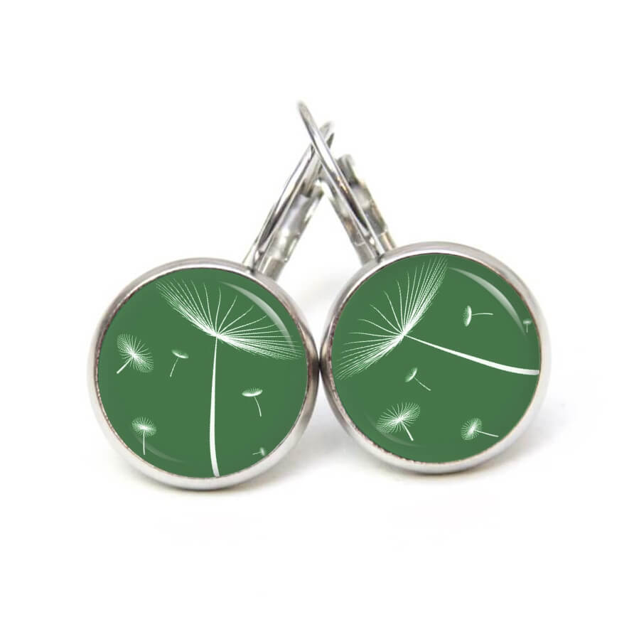 Ohrstecker, Ohrhänger, Clipse & Druckknopf – Motiv zarte Pusteblume Dunkelgrün – Schmuck aus Edelstahl Ohrstecker, Ohrhänger, Clipse & Druckknopf – Motiv zarte Pusteblume Dunkelgrün – Schmuck aus Edelstahl