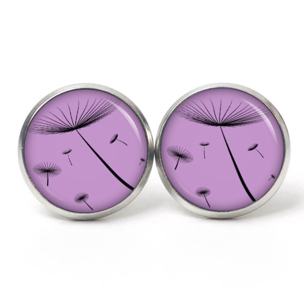 Ohrstecker, Ohrhänger, Clipse & Druckknopf – Motiv zarte Pusteblume lila – Schmuck aus Edelstahl Ohrstecker, Ohrhänger, Clipse & Druckknopf – Motiv zarte Pusteblume lila – Schmuck aus Edelstahl