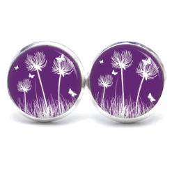 Ohrstecker, Ohrhänger, Clipse & Druckknopf – Motiv Pusteblume violett – Schmuck aus Edelstahl