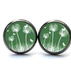 Ohrstecker, Ohrhänger, Clipse & Druckknopf – Motiv Pusteblume dunkelgrün – Schmuck aus Edelstahl Ohrstecker, Ohrhänger, Clipse & Druckknopf – Motiv Pusteblume dunkelgrün – Schmuck aus Edelstahl