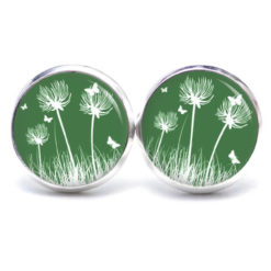 Ohrstecker, Ohrhänger, Clipse & Druckknopf – Motiv Pusteblume dunkelgrün – Schmuck aus Edelstahl