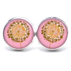 Ohrstecker, Ohrhänger, Clipse & Druckknopf – Motiv goldene Pusteblume rosa – Schmuck aus Edelstahl