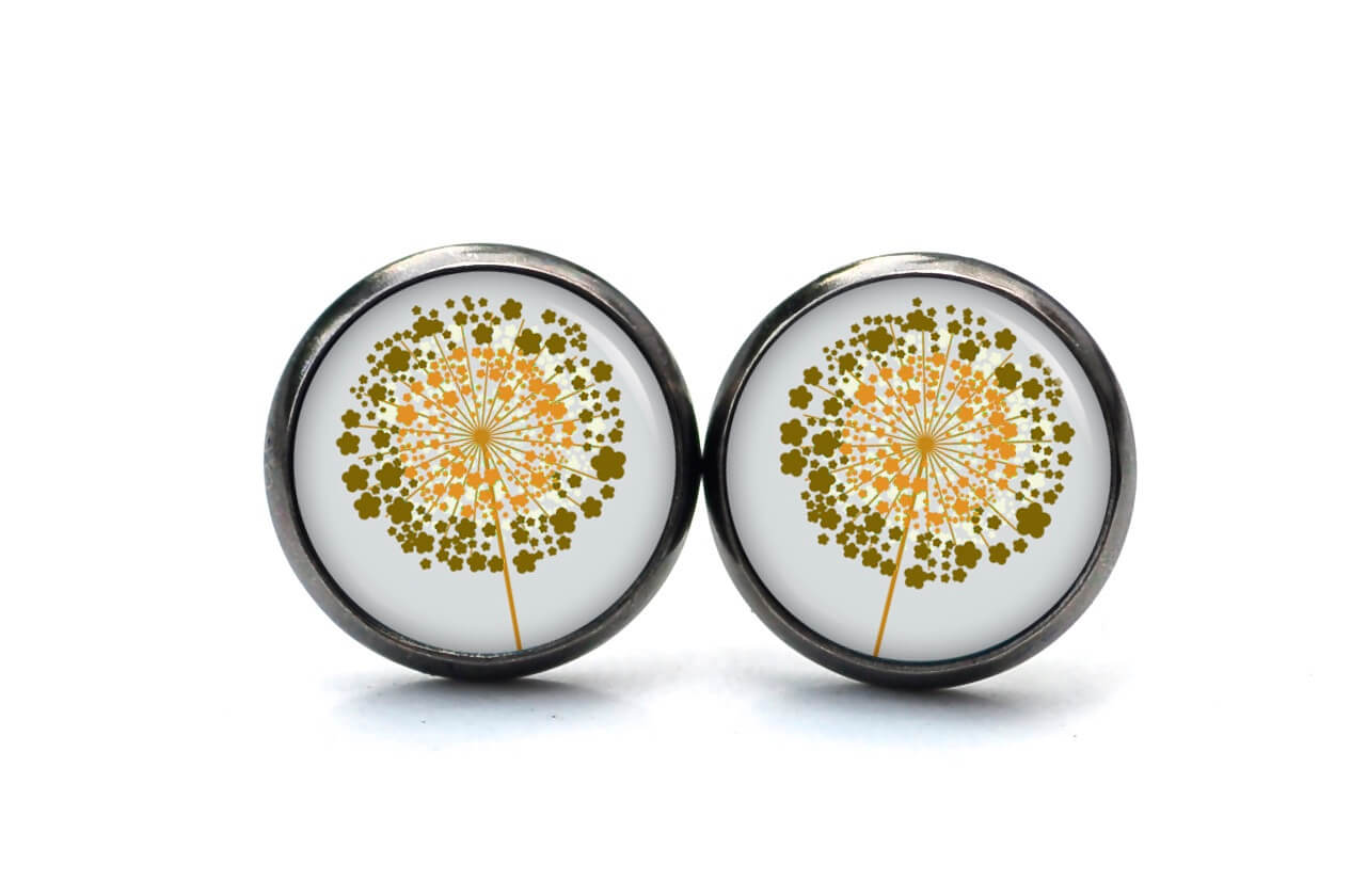 Ohrstecker, Ohrhänger, Clipse & Druckknopf – Motiv goldene Pusteblume grau – Schmuck aus Edelstahl Ohrstecker, Ohrhänger, Clipse & Druckknopf – Motiv goldene Pusteblume grau – Schmuck aus Edelstahl