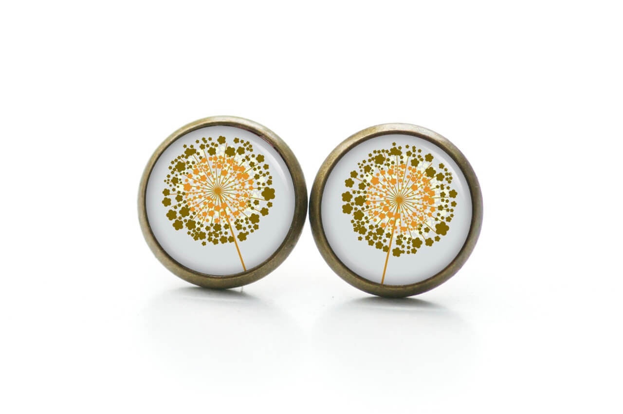 Ohrstecker, Ohrhänger, Clipse & Druckknopf – Motiv goldene Pusteblume grau – Schmuck aus Edelstahl Ohrstecker, Ohrhänger, Clipse & Druckknopf – Motiv goldene Pusteblume grau – Schmuck aus Edelstahl
