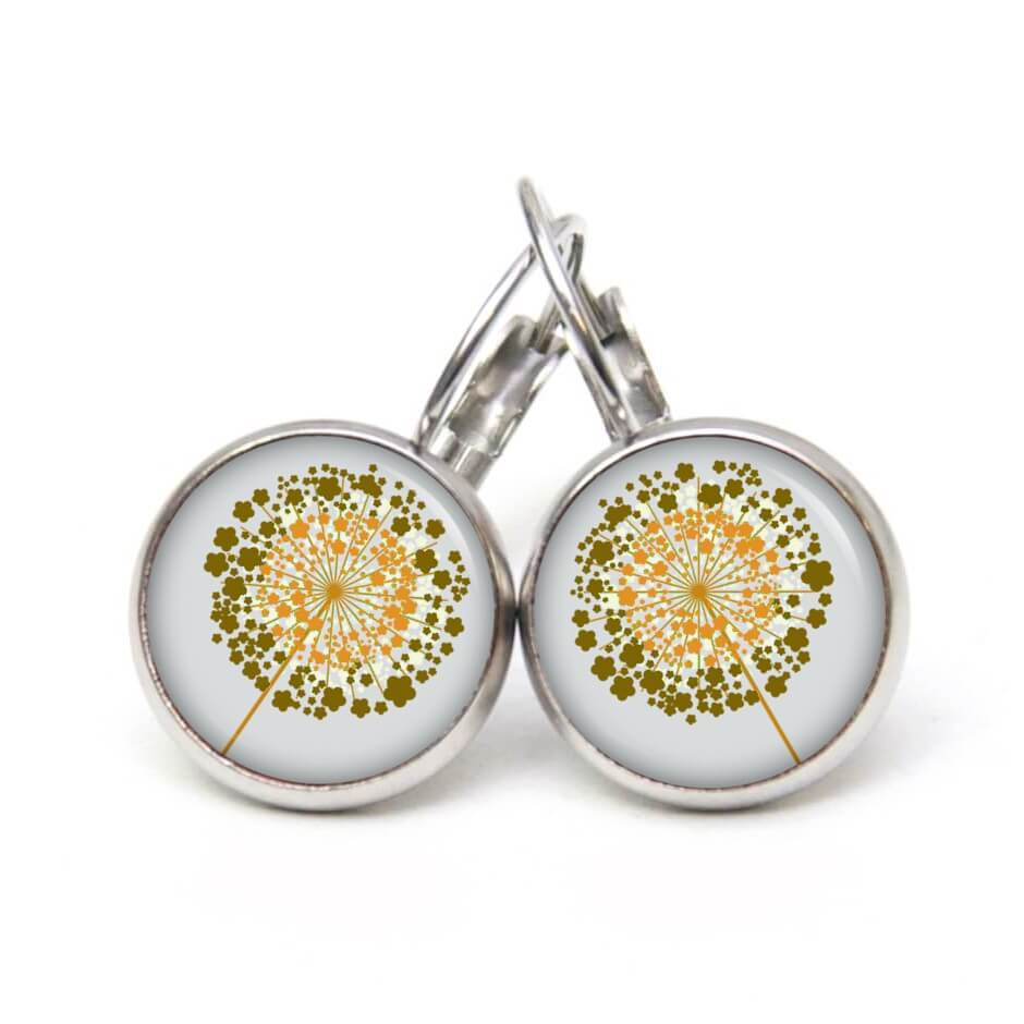 Ohrstecker, Ohrhänger, Clipse & Druckknopf – Motiv goldene Pusteblume grau – Schmuck aus Edelstahl Ohrstecker, Ohrhänger, Clipse & Druckknopf – Motiv goldene Pusteblume grau – Schmuck aus Edelstahl