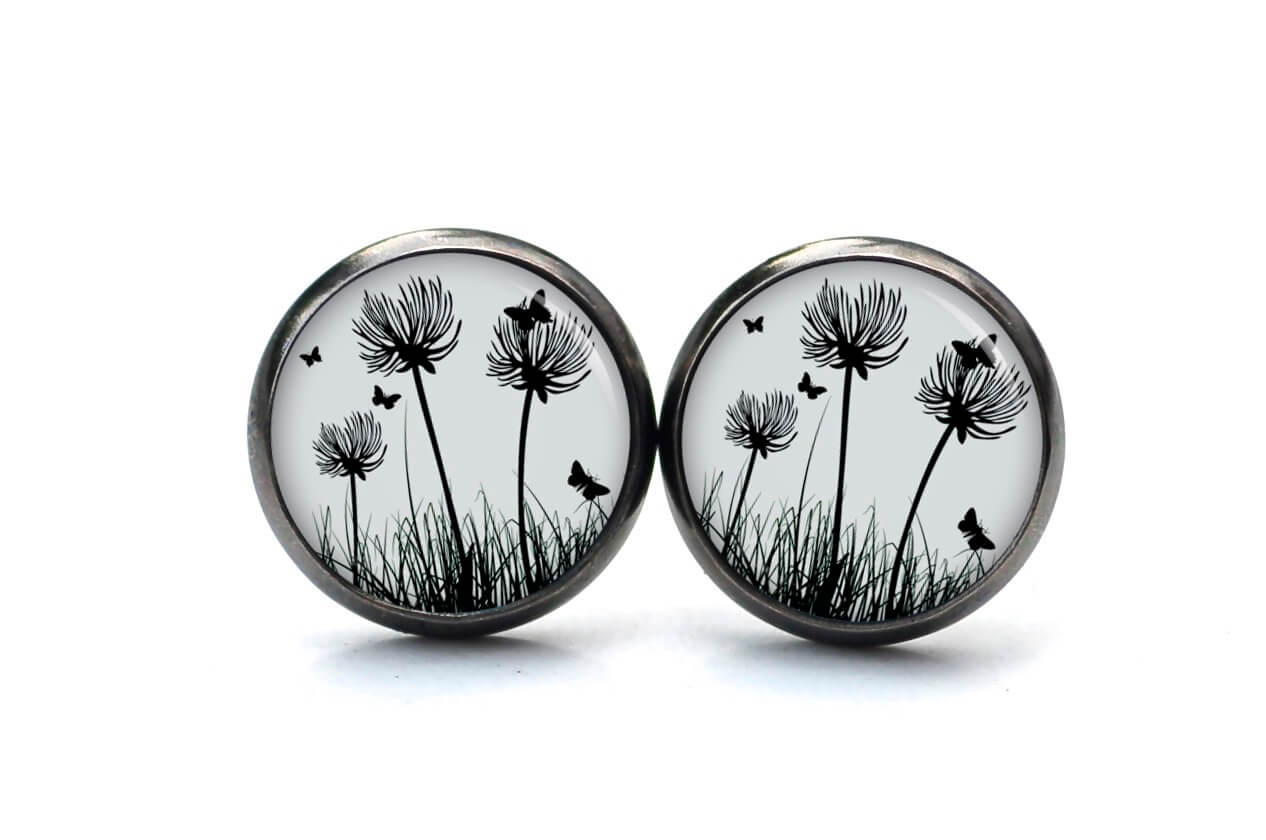 Ohrstecker, Ohrhänger, Clipse & Druckknopf – Motiv Pusteblume grau – Schmuck aus Edelstahl Ohrstecker, Ohrhänger, Clipse & Druckknopf – Motiv Pusteblume grau – Schmuck aus Edelstahl