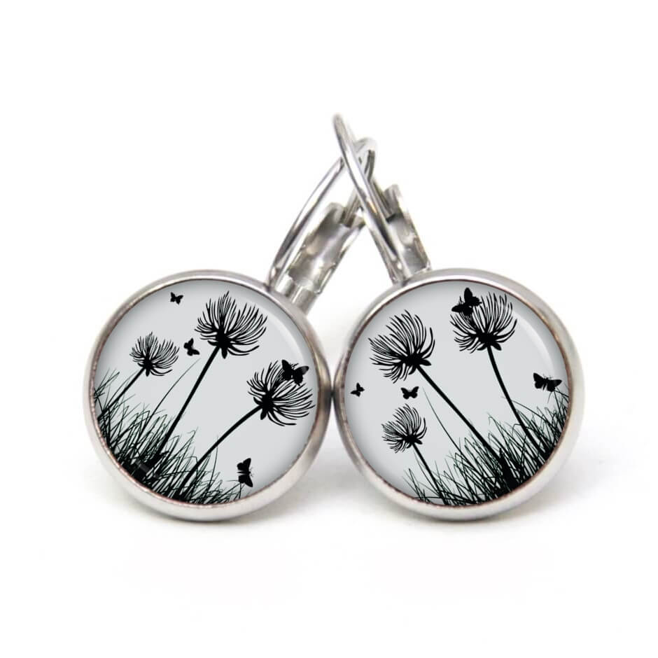 Ohrstecker, Ohrhänger, Clipse & Druckknopf – Motiv Pusteblume grau – Schmuck aus Edelstahl Ohrstecker, Ohrhänger, Clipse & Druckknopf – Motiv Pusteblume grau – Schmuck aus Edelstahl