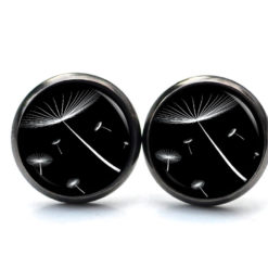 Ohrstecker, Ohrhänger, Clipse & Druckknopf – Motiv zarte Pusteblume schwarz weiß – Schmuck aus Edelstahl