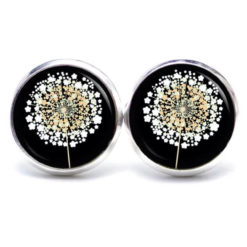 Ohrstecker, Ohrhänger, Clipse & Druckknopf – Motiv goldene Pusteblume schwarz – Schmuck aus Edelstahl