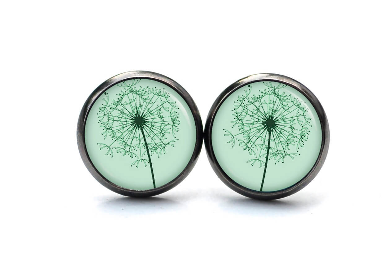 Ohrstecker, Ohrhänger, Clipse & Druckknopf – Motiv Zarte Pusteblume grün – Schmuck aus Edelstahl Ohrstecker, Ohrhänger, Clipse & Druckknopf – Motiv Zarte Pusteblume grün – Schmuck aus Edelstahl