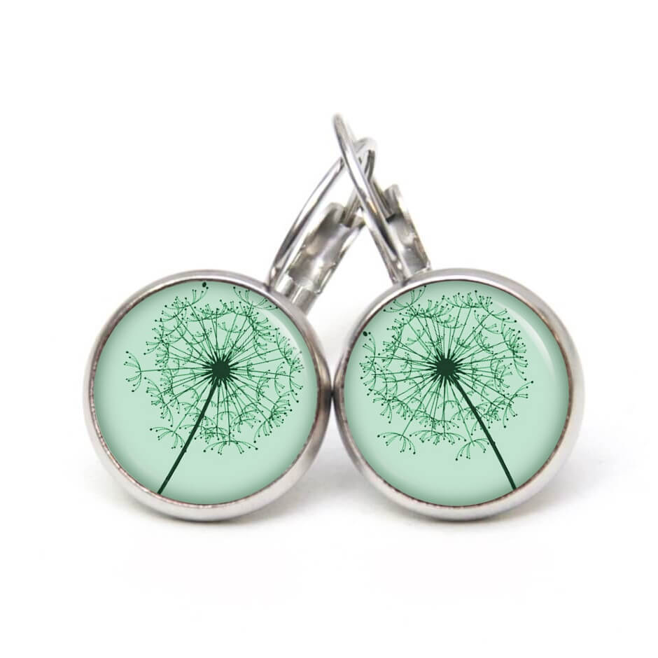 Ohrstecker, Ohrhänger, Clipse & Druckknopf – Motiv Zarte Pusteblume grün – Schmuck aus Edelstahl Ohrstecker, Ohrhänger, Clipse & Druckknopf – Motiv Zarte Pusteblume grün – Schmuck aus Edelstahl